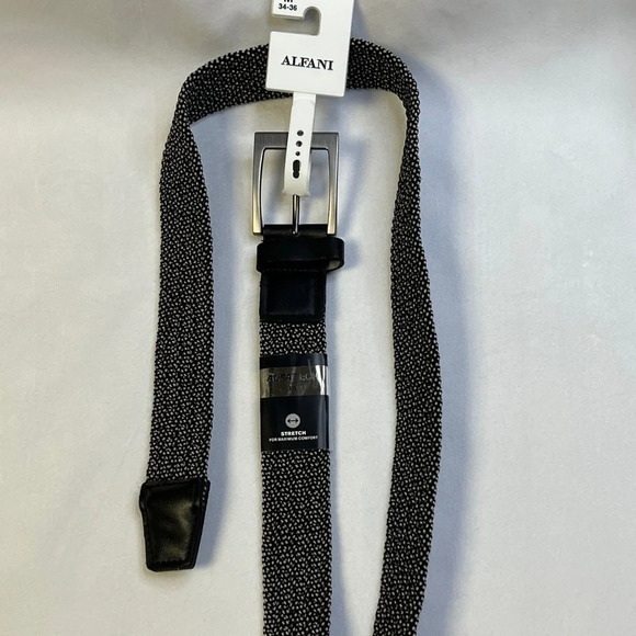 Alfani ALFATECH Men’s Stretch Belt Black/White – Faux Leather & Brushed Silver - Picture 9 of 9